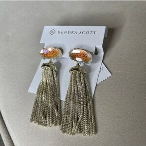 New! Kendra Scott Freya Statement Earrings Gold Dichroic Glass $128
